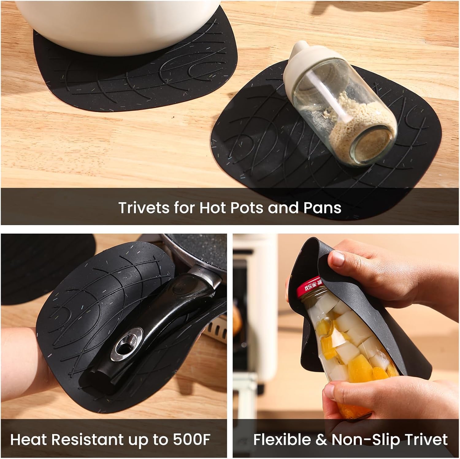 4 Pieces Oven and Pot Holders Mitts of Macaron Color Thickened Non-Slip Silicone Kitchen Gloves, Heat Resistant up to 500F, Essential for Kitchen Baking(Makal-Hei)