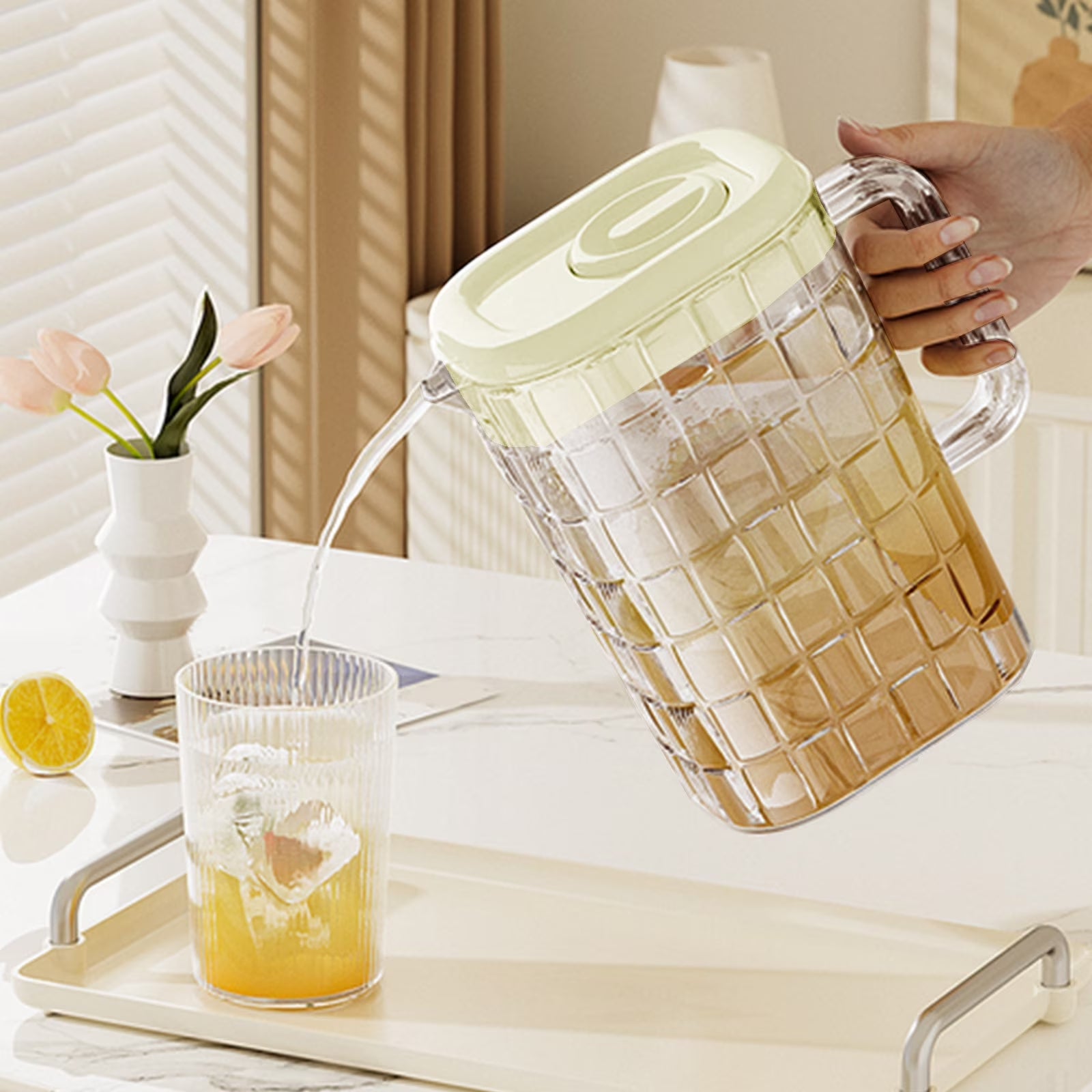 Light Luxurys Cold Water Kettle Living Room Large Capacity 2L Cool White Water Kettle Household Water Cup Set Refrigerator Juices Vapors Tea Kettle Kitchen Organizer, Birthday Gifts
