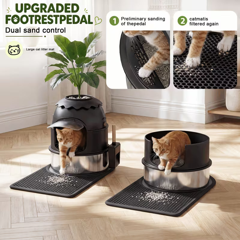 Large Decorative Hidden Stainless Steel Cat Litter Box with Artificial Plants