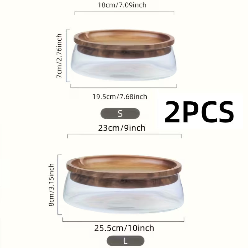 2-Piece Glass Candy Storage Box with Wooden Lid