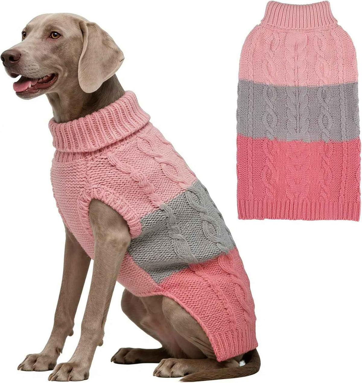 Color Block Cable Knit Dog Sweater – Turtleneck Pullover XS–XL