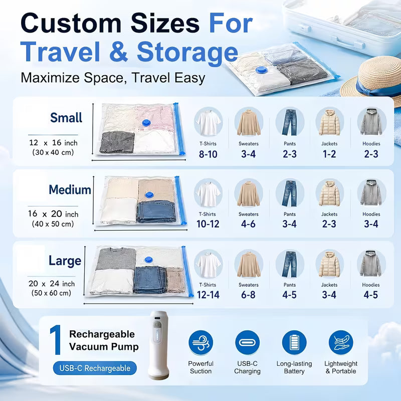 20-Piece Vacuum Storage Bag Set with Electric Air Pump