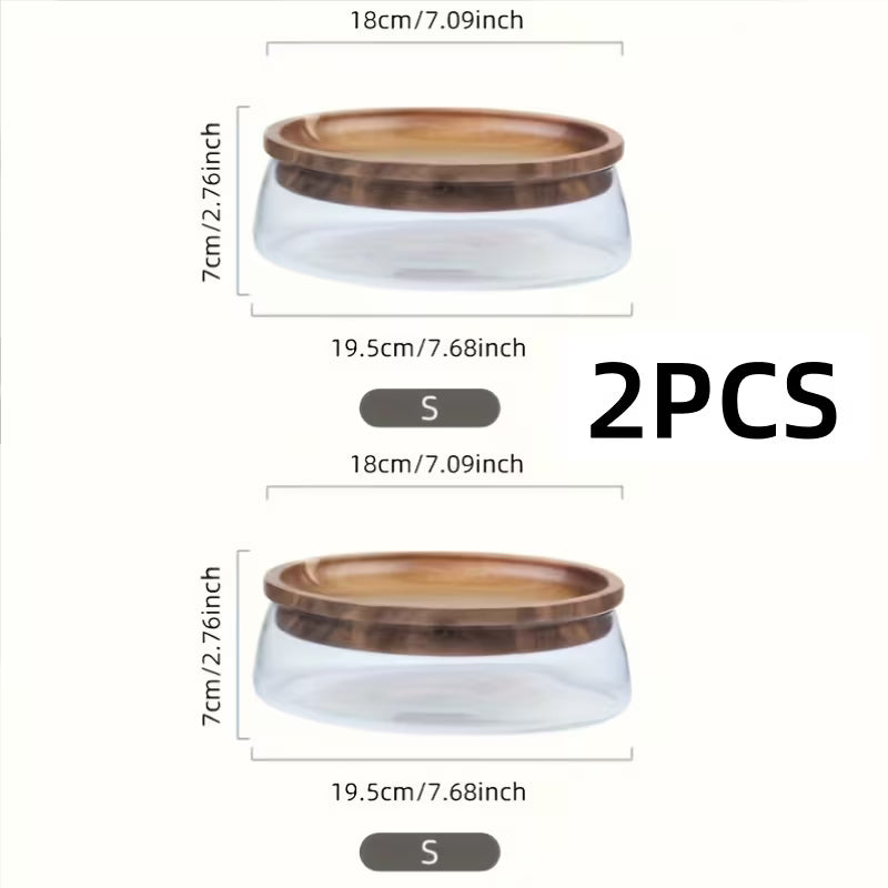 2-Piece Glass Candy Storage Box with Wooden Lid