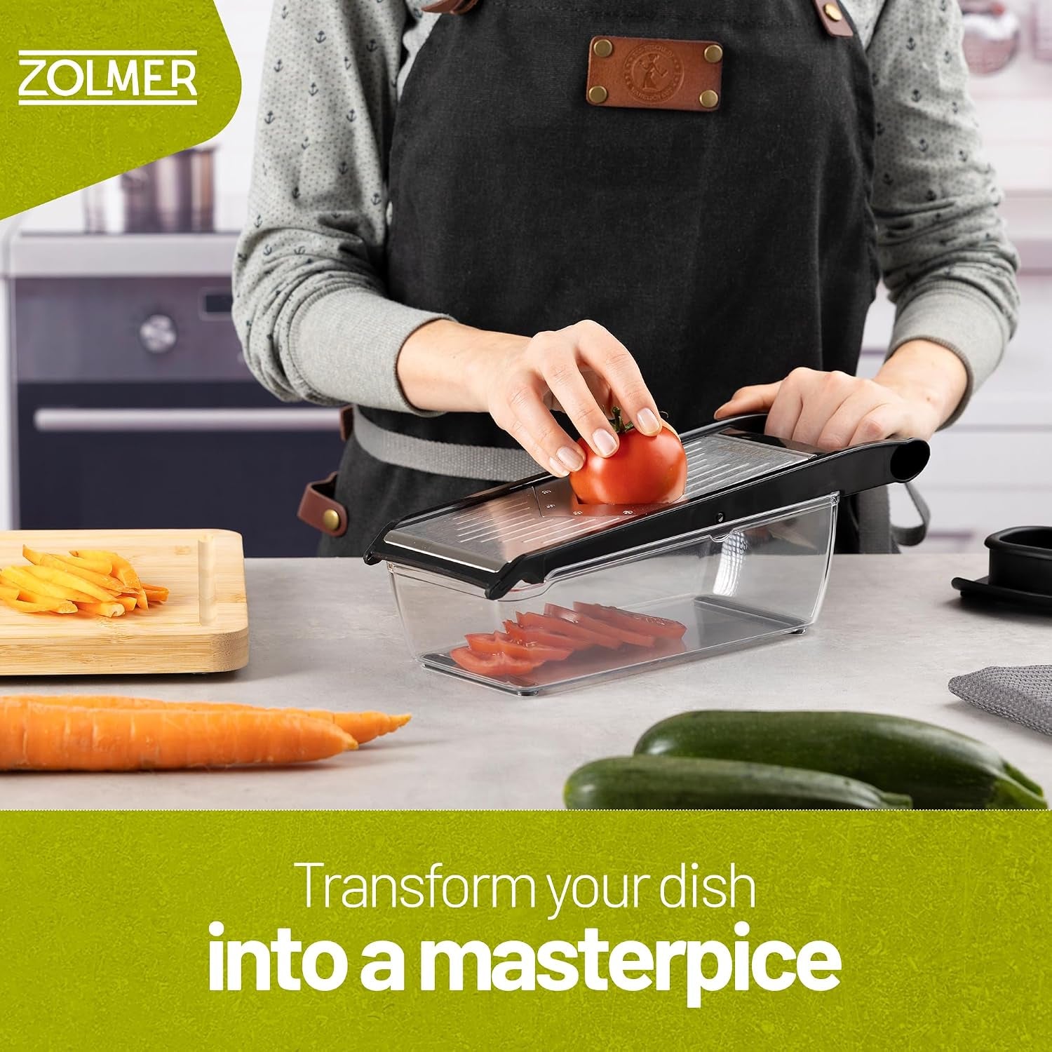 Professional Mandoline Slicer for Kitchen - Adjustable Vegetable Slicer with Two Extra-Sharp Julienne Blades - Veggie Slicer with Finger Guard and Collection Tray - Potato Slicer, Cucumber Slicer
