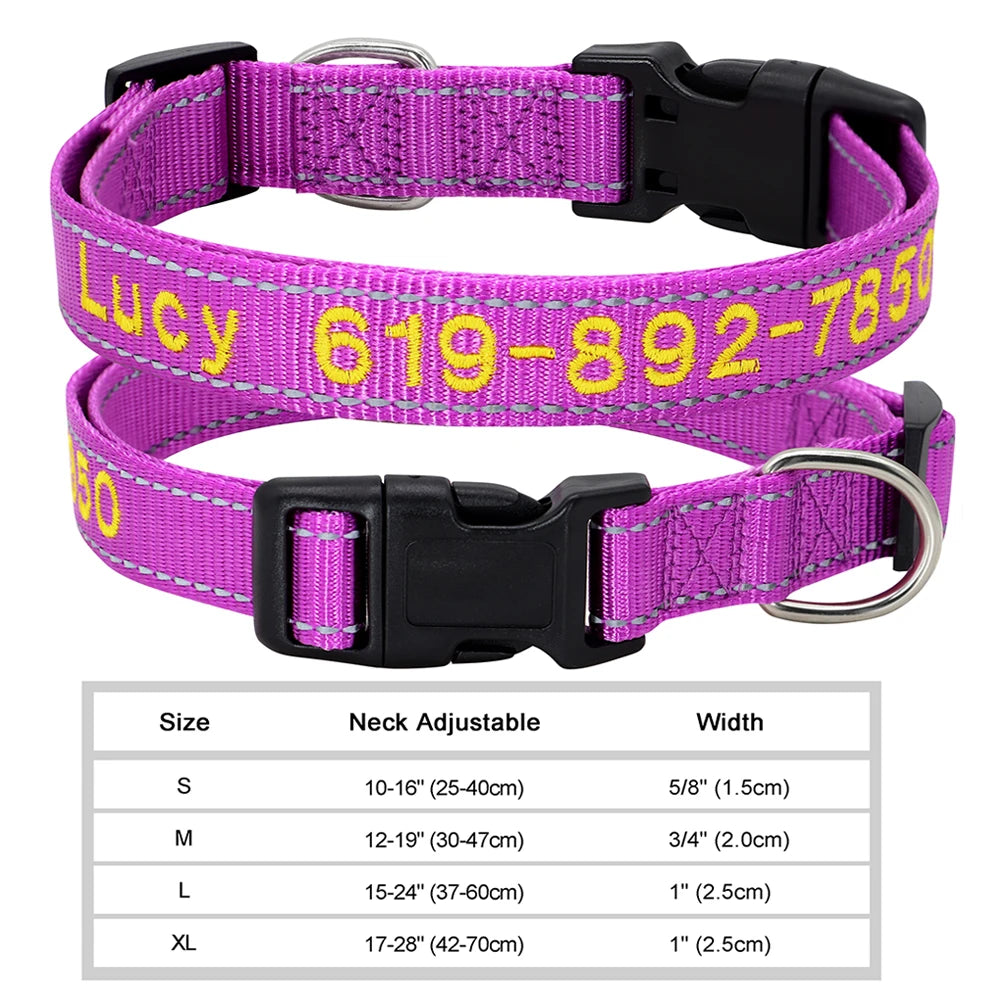 Adjustable Nylon Embroidered Dog Collar Custom ID Name Accessories Pet Collars for Small Medium Large Dogs Pets Supplies Perro
