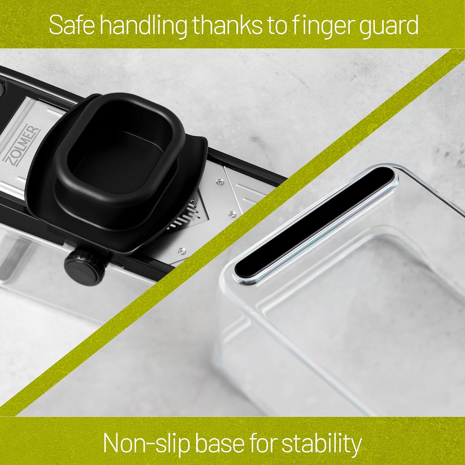 Professional Mandoline Slicer for Kitchen - Adjustable Vegetable Slicer with Two Extra-Sharp Julienne Blades - Veggie Slicer with Finger Guard and Collection Tray - Potato Slicer, Cucumber Slicer