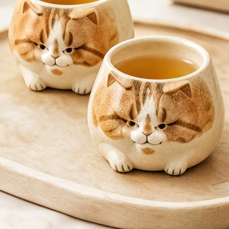 Coarse Pottery Cat Teapot and Cup Set