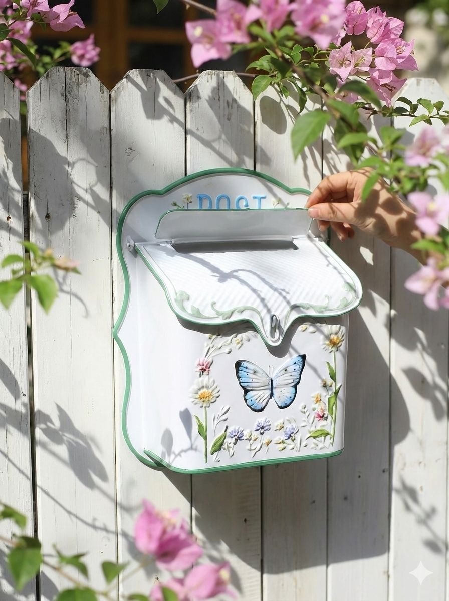 Vintage Farmhouse Wall-Mounted Post Box Mailbox Metal Letter Box Outdoor