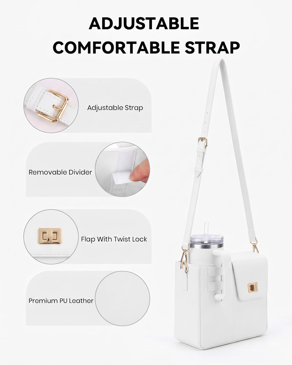 Stanley Purse Cup Holder for 40oz - Portable Crossbody Tumbler Bag with Adjustable Strap, Water Bottle Carrier for Outdoor Travel
