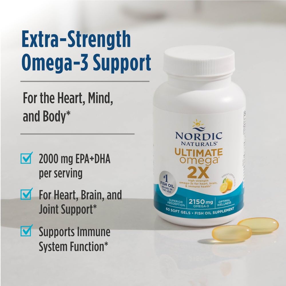 Nordic Naturals Ultimate Omega 2X – High-Potency Fish Oil | 2150 mg EPA & DHA | Lemon Flavor, 120 Softgels