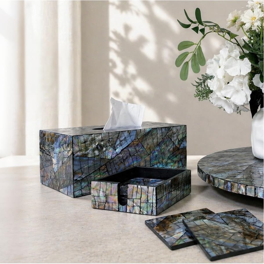 i-lan Rectangular Tissue Box Cover, 10 Inch Mother of Pearl Tissue Holder