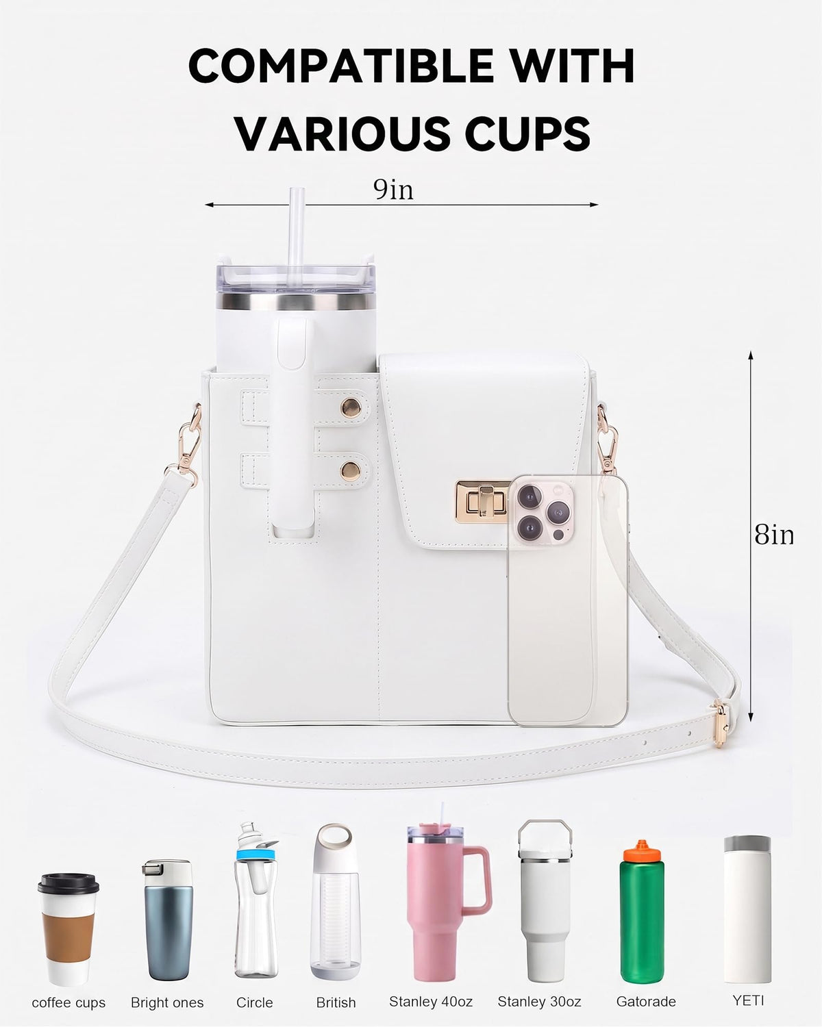 Stanley Purse Cup Holder for 40oz - Portable Crossbody Tumbler Bag with Adjustable Strap, Water Bottle Carrier for Outdoor Travel