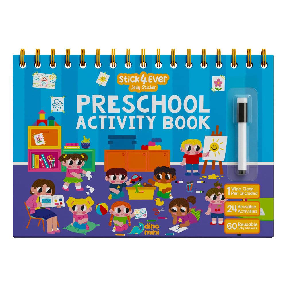 Stick4Ever Preschool Activity Book - Reusable Sticker Book for Toddlers 2-4 Years - Mess-Free Educational Travel Activity for Kids, Boys & Girls - No Mess Travel Toys & Road Trip Essentials