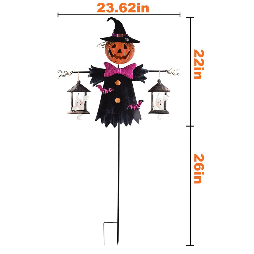 Metal Scarecrow Shape Jack O' Lantern, Solar Halloween Decorations Outdoor
