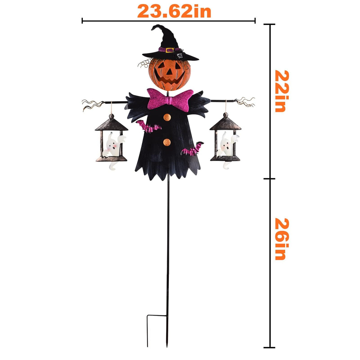 Metal Scarecrow Shape Jack O' Lantern, Solar Halloween Decorations Outdoor