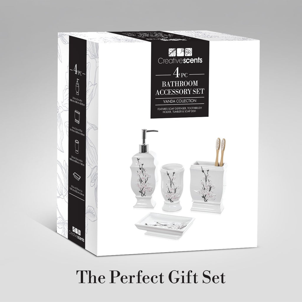 Vanda Cherry Blossom 4 Piece Resin Bathroom Accessories Set