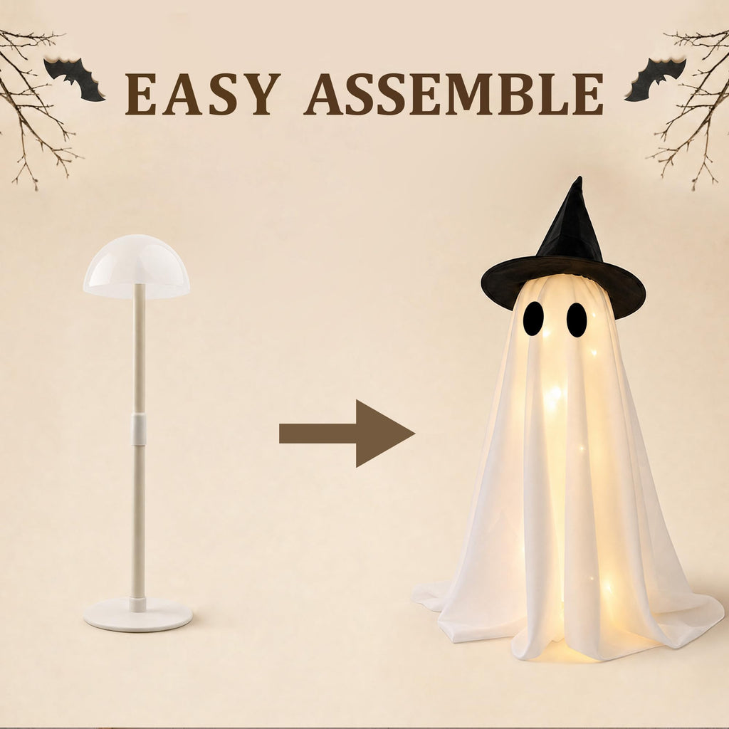 Halloween Decorations-Set of 2 Light-Up Ghosts with Witch Hats