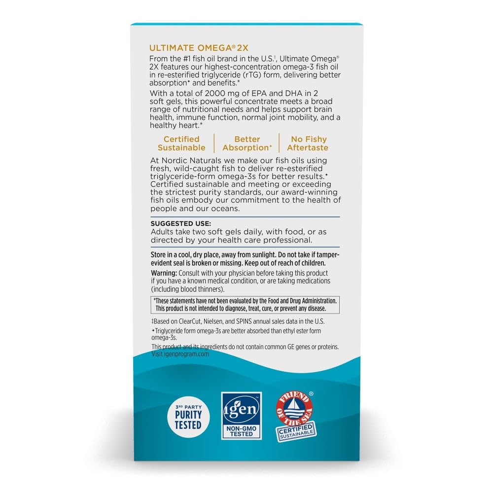 Nordic Naturals Ultimate Omega 2X – High-Potency Fish Oil | 2150 mg EPA & DHA | Lemon Flavor, 120 Softgels