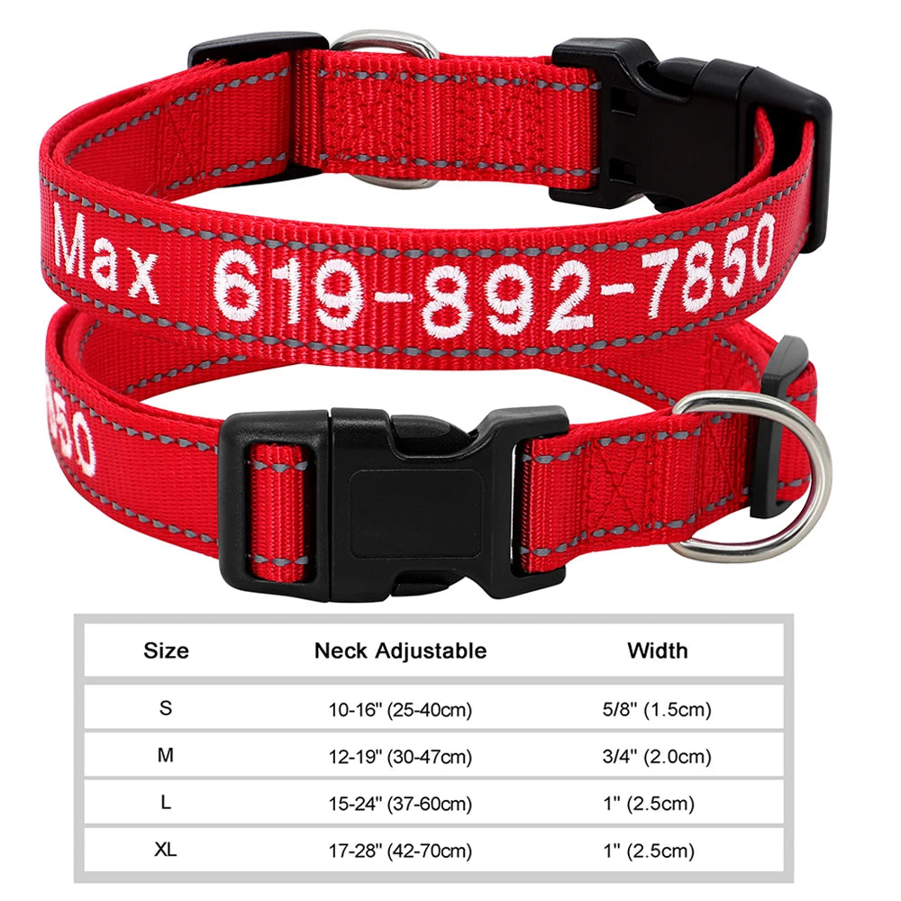 Adjustable Nylon Embroidered Dog Collar Custom ID Name Accessories Pet Collars for Small Medium Large Dogs Pets Supplies Perro