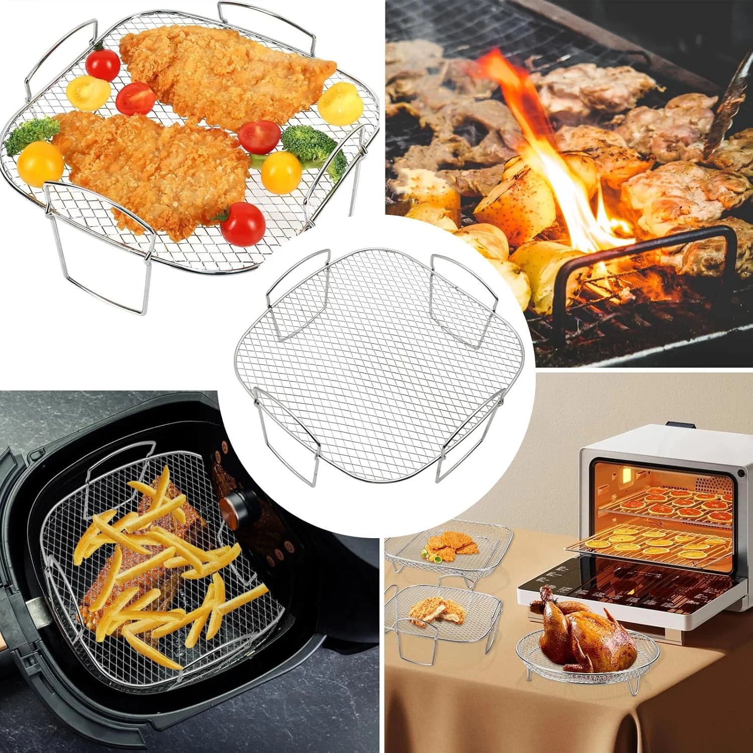 Square Air Grill Rack Basket for Cosori 5.5L 6.4L/ Proscenic 5.5L/Tefal 6.5L/Tristar 6L Phi/ Ninja Foodi Grill