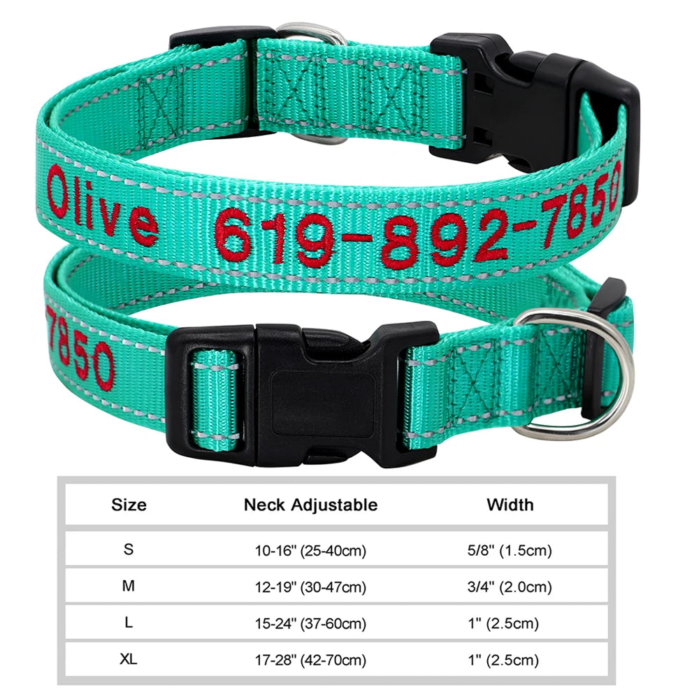 Adjustable Nylon Embroidered Dog Collar Custom ID Name Accessories Pet Collars for Small Medium Large Dogs Pets Supplies Perro