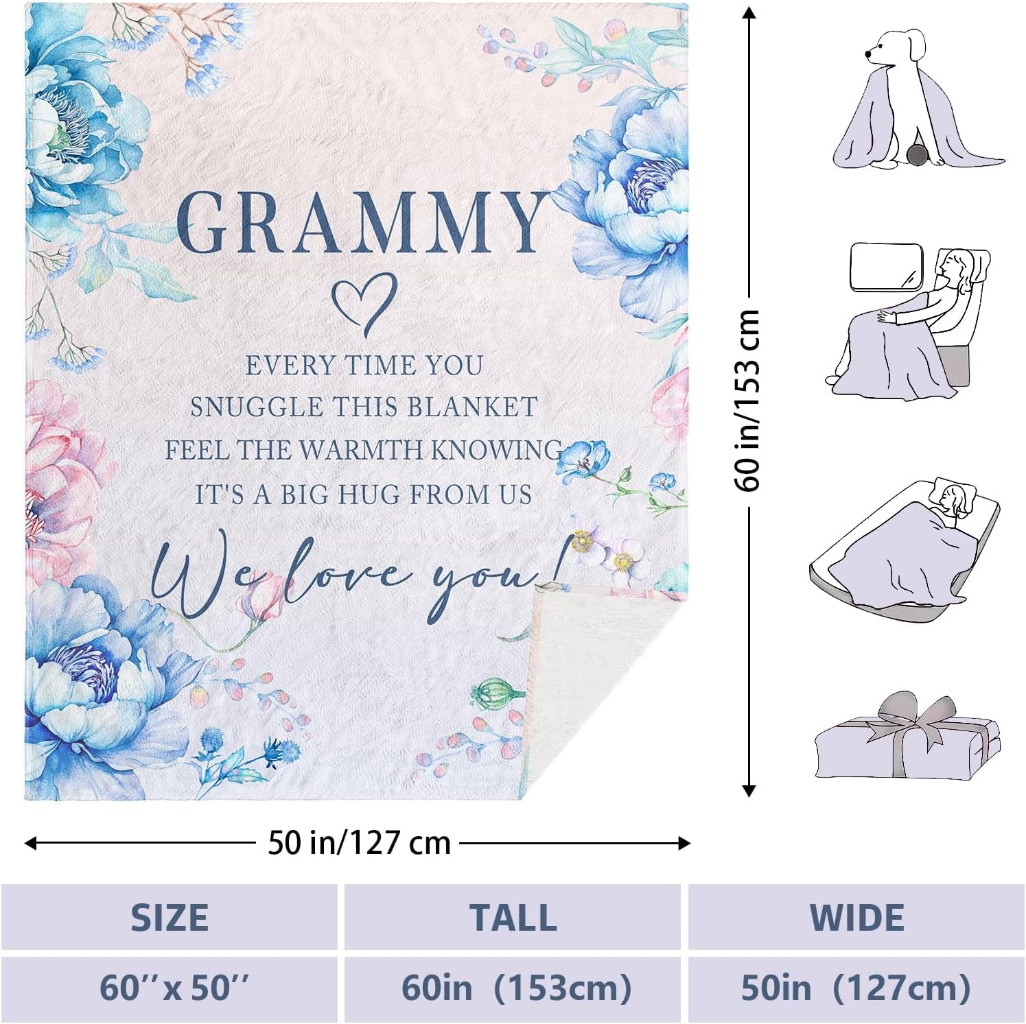 Grammy Gifts, Grammy Blanket 60" X 50", Gifts for Grammy, Grammy Gifts for Mother'S Day, Grammy Gifts for Grandma, Grammy Birthday Gifts, Grammy Gifts from Grandkids
