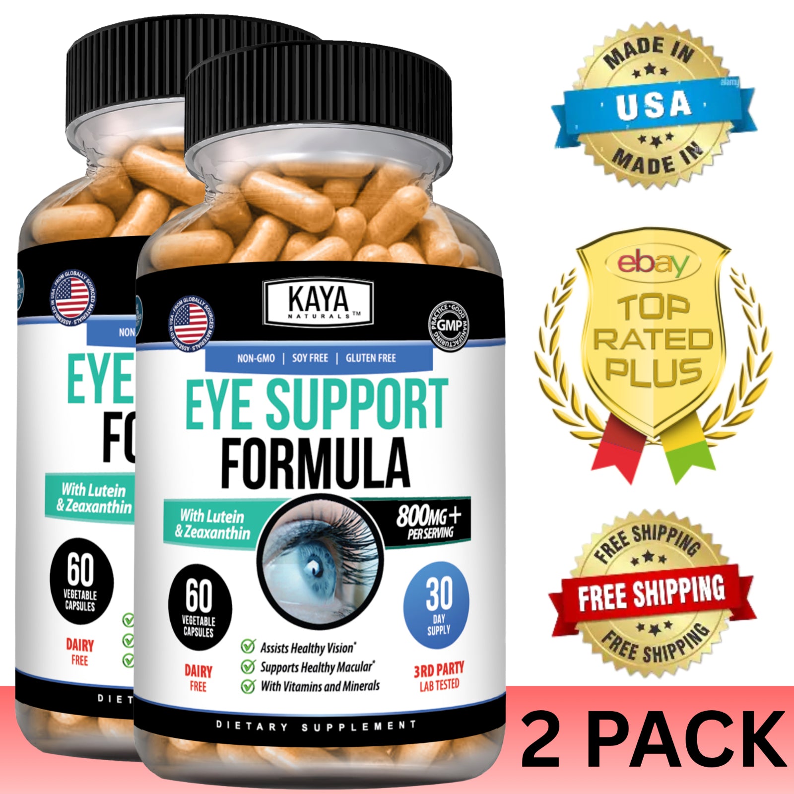 (2 Pack) Eye Health 60 Capsules, Lutein Zeaxanthin, Vision Health, Eye Support