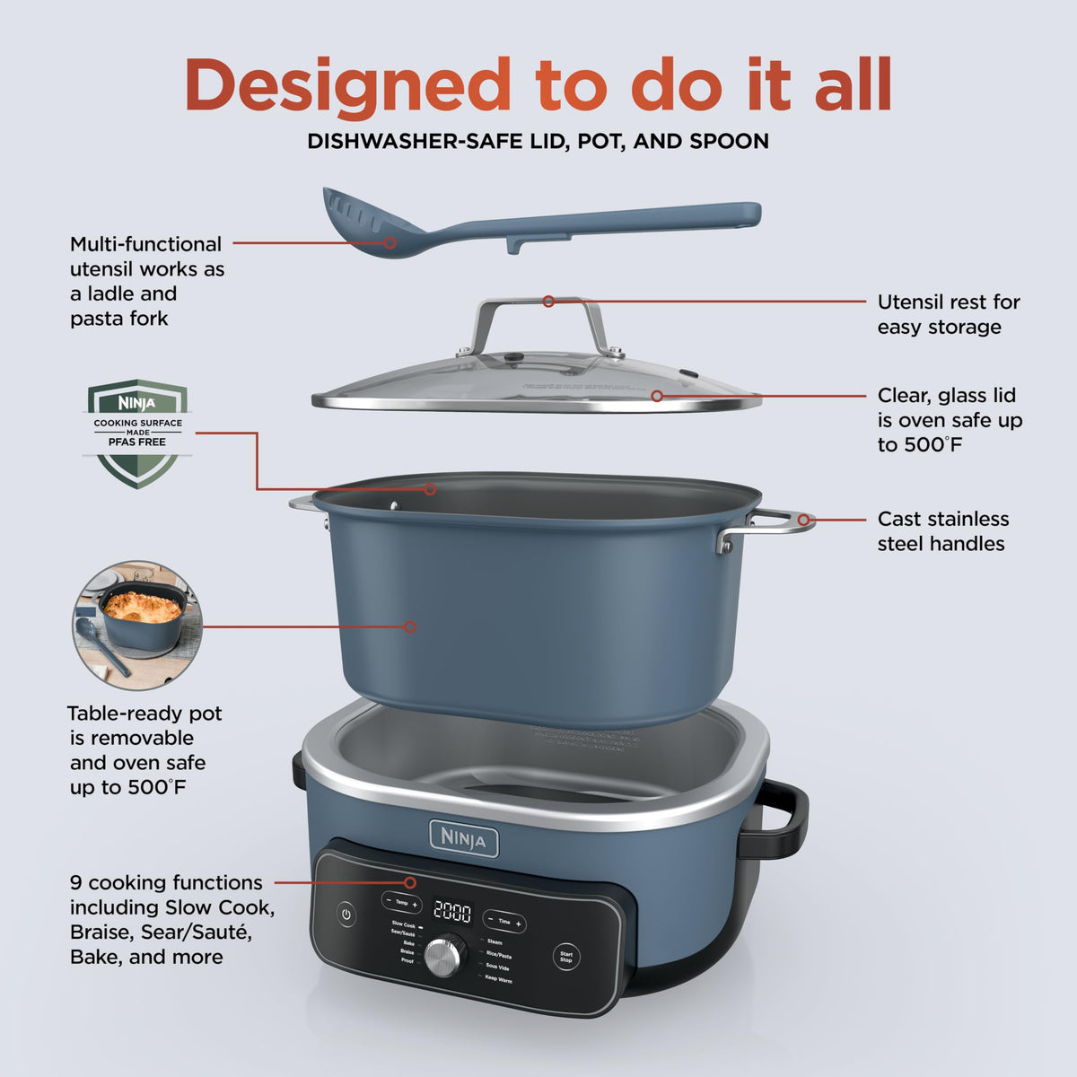 Ninja® PossibleCooker™ PRO Plus 9-in-1, 8.5-qt, Blue Macaron, MC2001