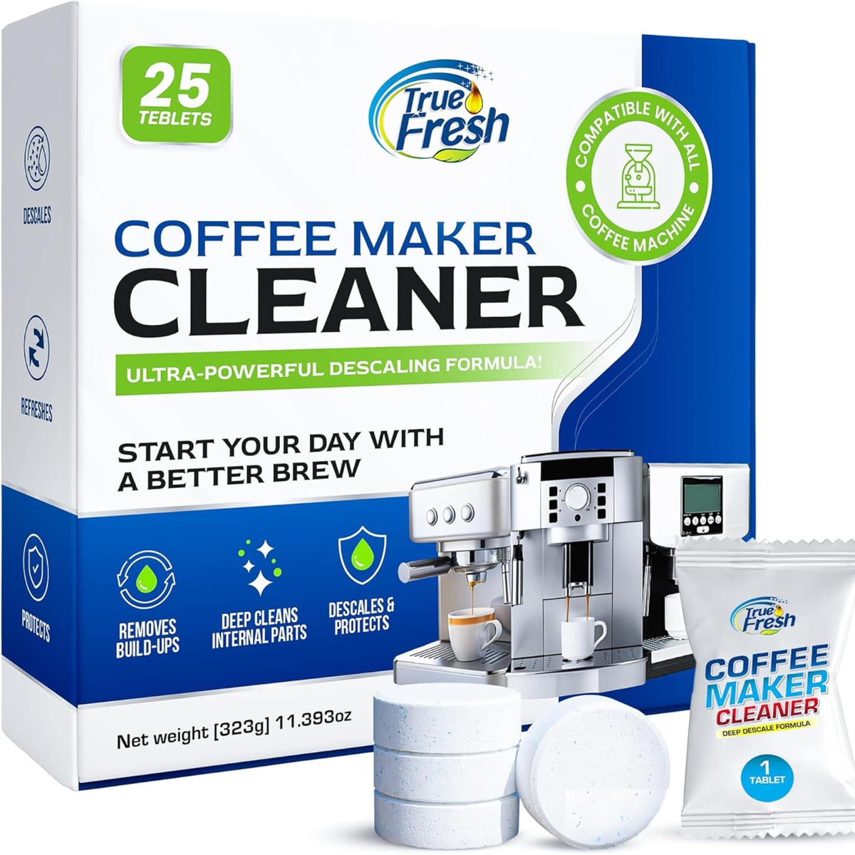 Coffee Maker Cleaner Tablets 25 Count, Coffee Machine Cleaner 1 Yr Supply