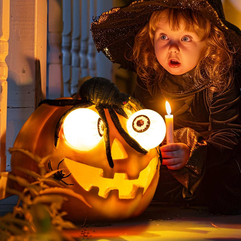 Halloween Pumpkin Solar LED Light 6'' Outdoor Solar Powered Garde Decorative Light IP44 Waterproof for Outdoor Home Decor & Halloween Party Decorations-Spider