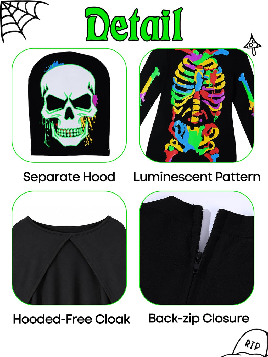 Luckrizyy Kids Halloween Skeleton Costume Glow in The Dark Jumpsuit