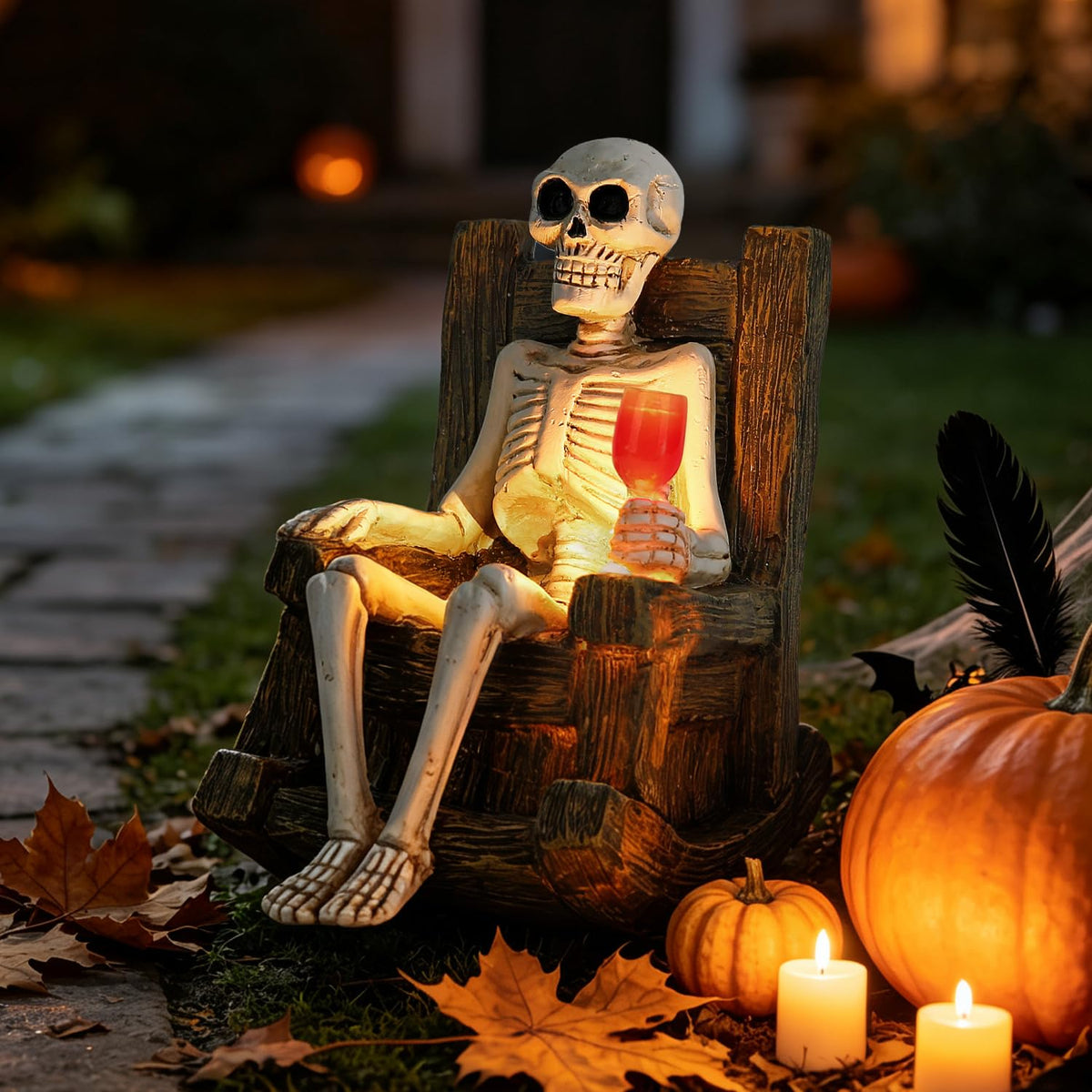 Solar Halloween Decorations Outdoor - 6.5” Resin Garden Statue Warm LED,
