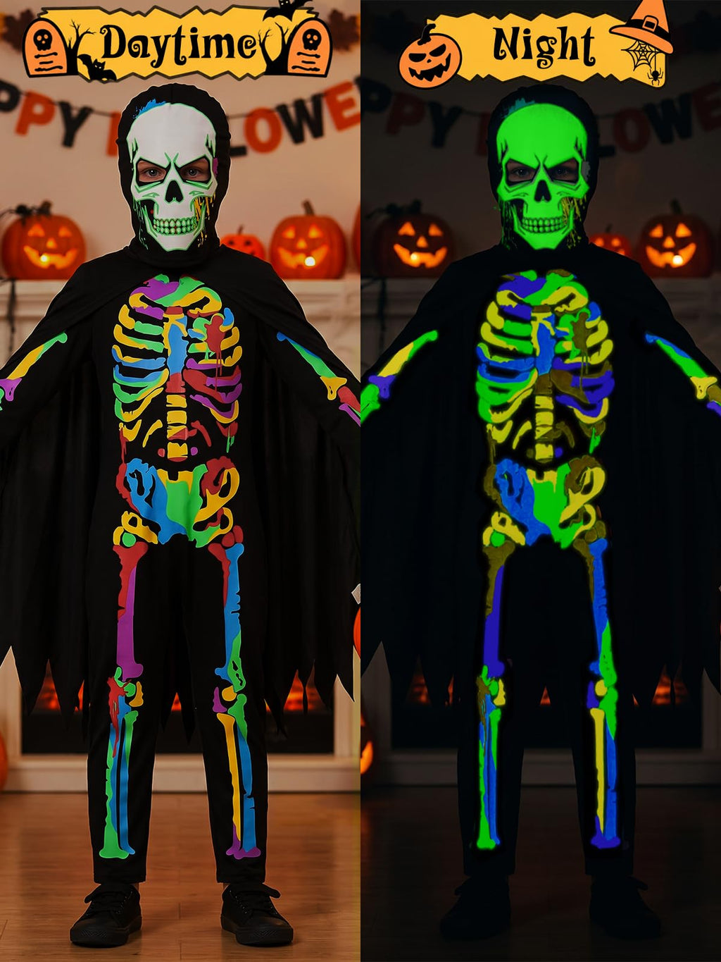 Luckrizyy Kids Halloween Skeleton Costume Glow in The Dark Jumpsuit