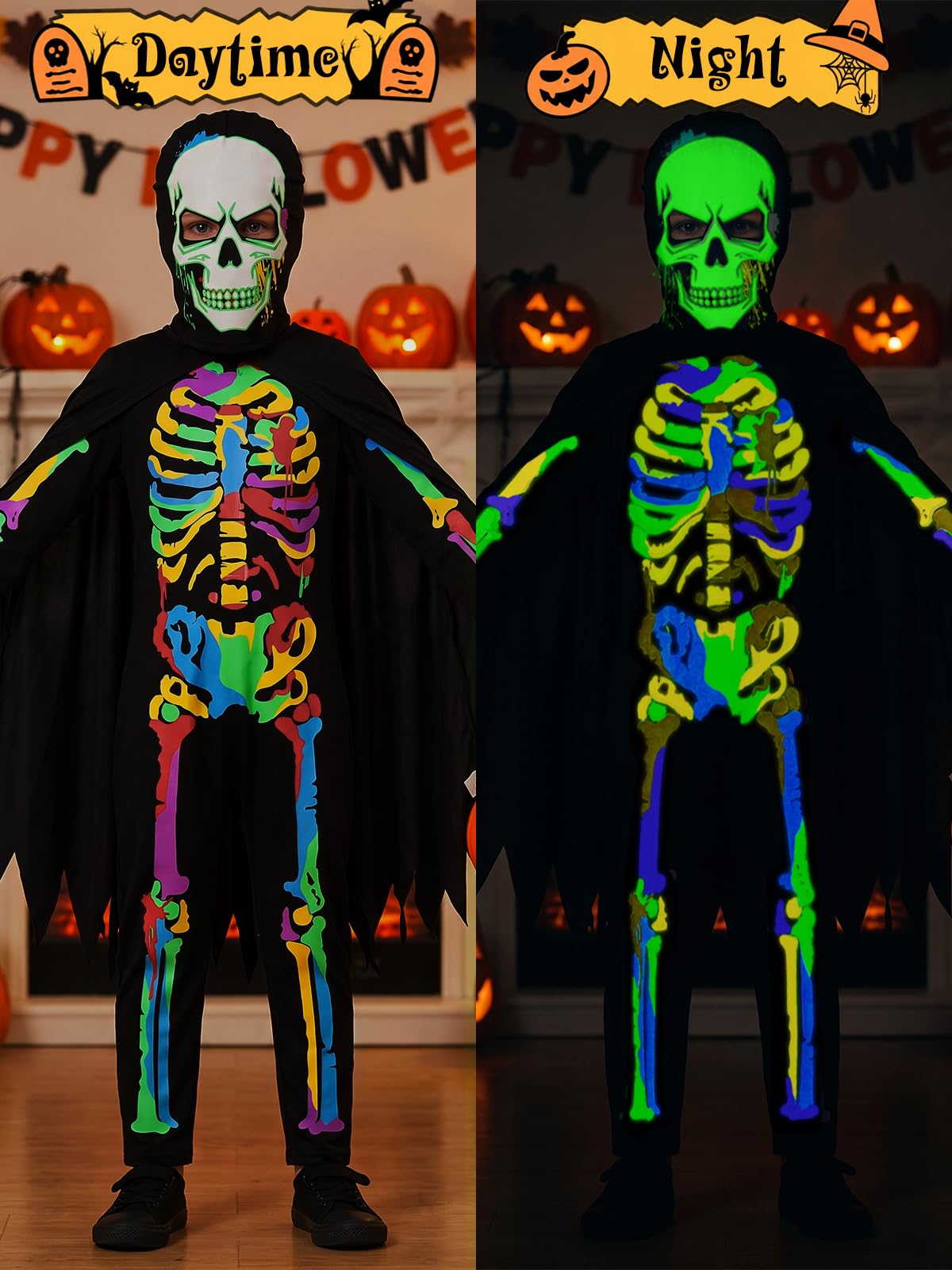 Luckrizyy Kids Halloween Skeleton Costume Glow in The Dark Jumpsuit
