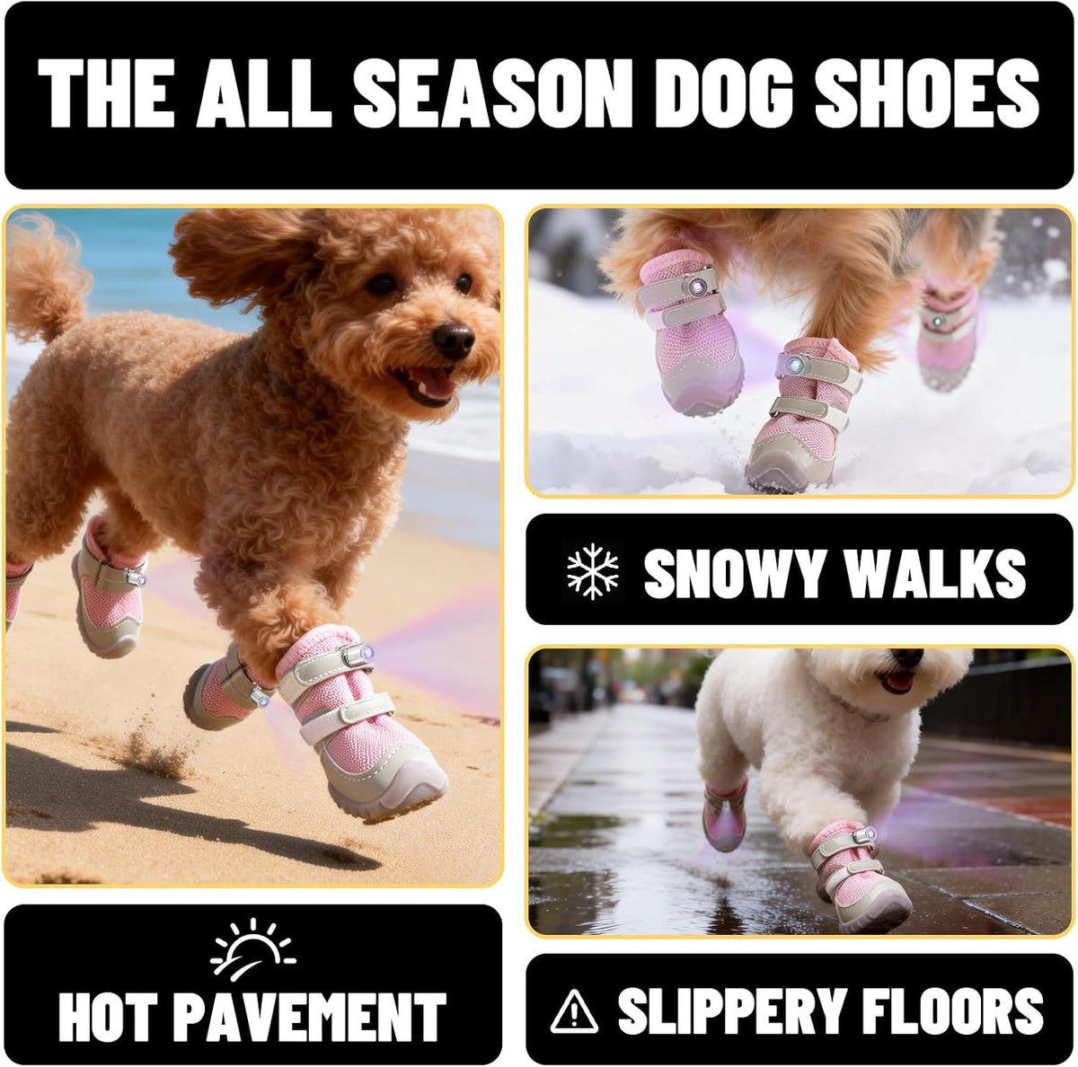 LED Light-Up Dog Boots – 4-Pack, 3 Sizes, 2 Colors