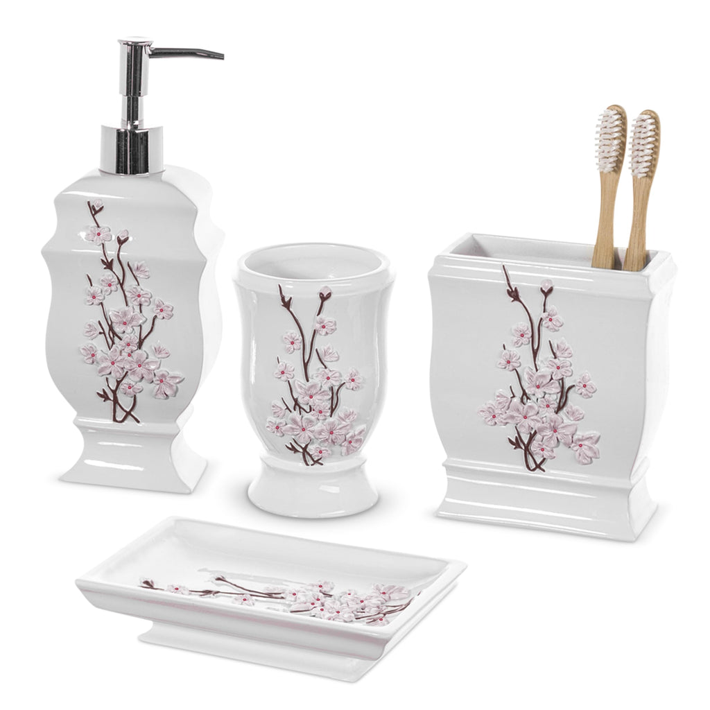Vanda Cherry Blossom 4 Piece Resin Bathroom Accessories Set