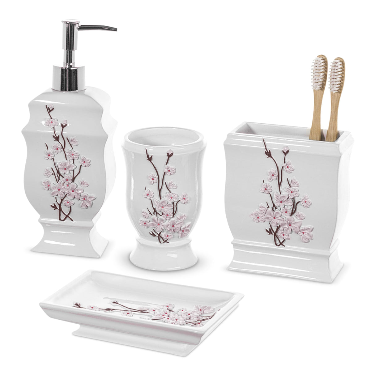 Vanda Cherry Blossom 4 Piece Resin Bathroom Accessories Set