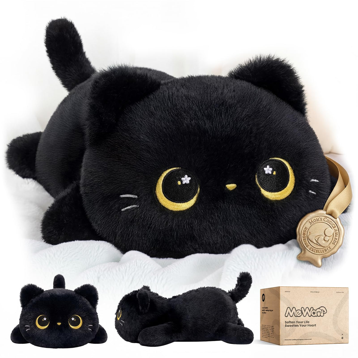 Mewaii Black Cat Plush Pillow Cute Plushies, Squishy & Huggable, 13 in
