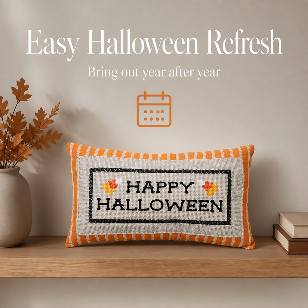 Mud Pie Halloween Pillow, Happy Halloween Embroidered Throw Pillow