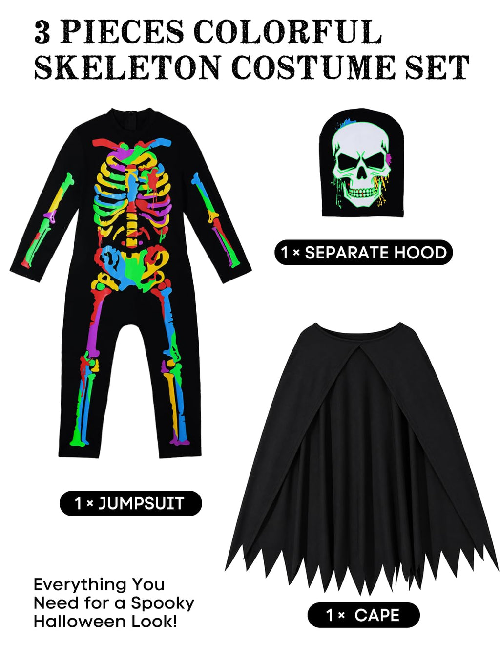 Luckrizyy Kids Halloween Skeleton Costume Glow in The Dark Jumpsuit
