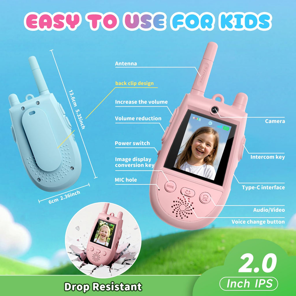 2 Pack Video Walkie Talkies for Kids, Kids Walkie Talkies with Screen Video