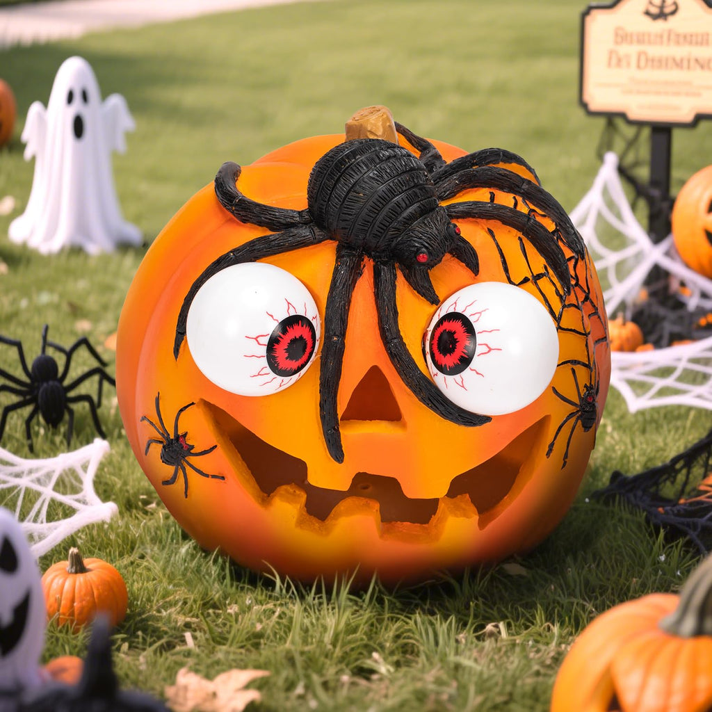Halloween Pumpkin Solar LED Light 6'' Outdoor Solar Powered Garde Decorative Light IP44 Waterproof for Outdoor Home Decor & Halloween Party Decorations-Spider