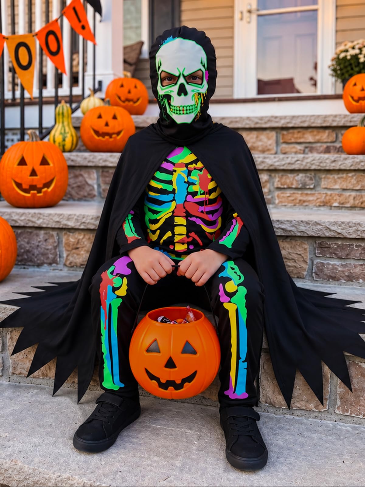 Luckrizyy Kids Halloween Skeleton Costume Glow in The Dark Jumpsuit
