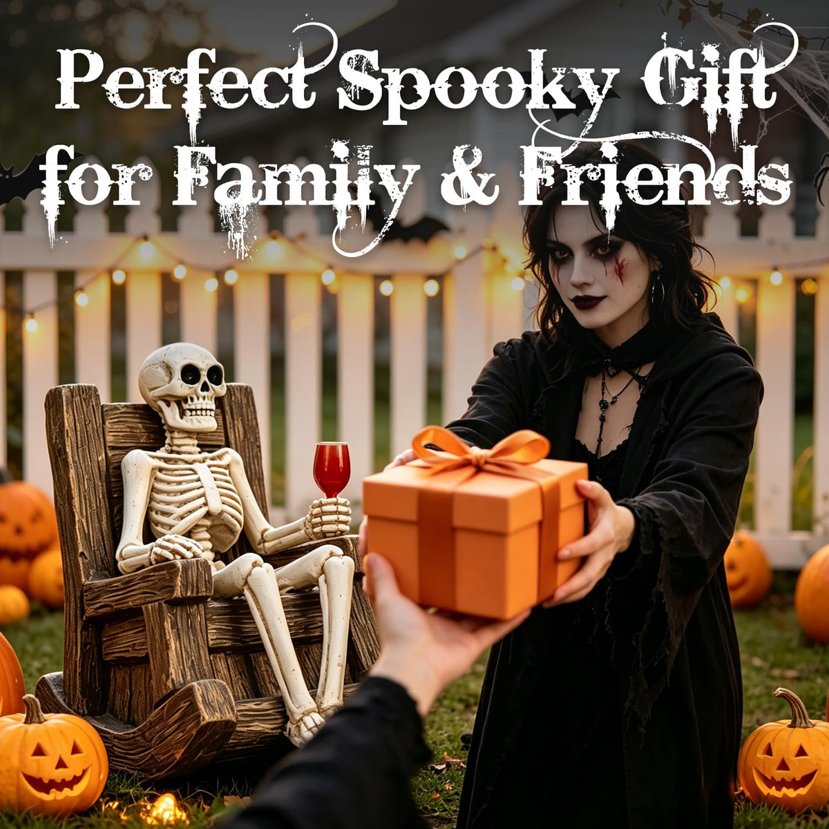 Solar Halloween Decorations Outdoor - 6.5” Resin Garden Statue Warm LED,
