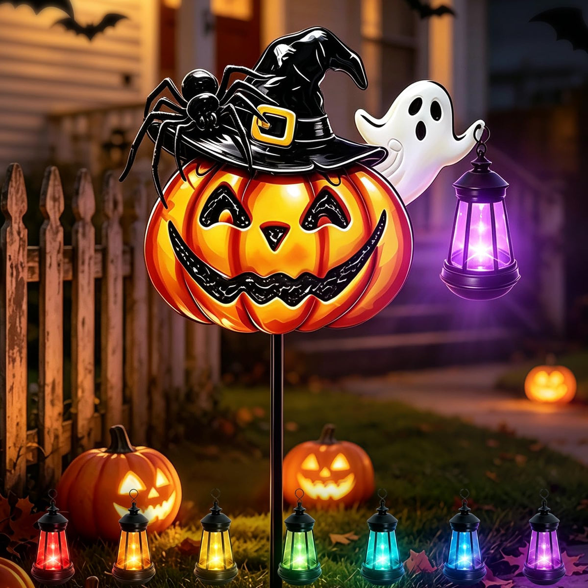 Solar Halloween Pumpkin Outdoor Lights Jack O Halloween Garden Stake Lights