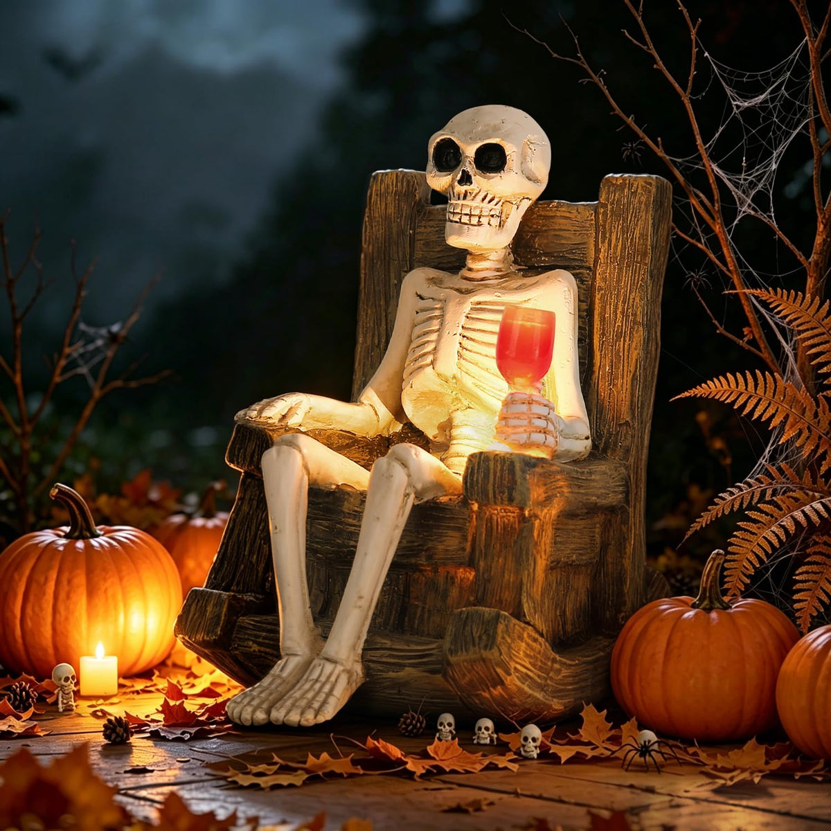 Solar Halloween Decorations Outdoor - 6.5” Resin Garden Statue Warm LED,