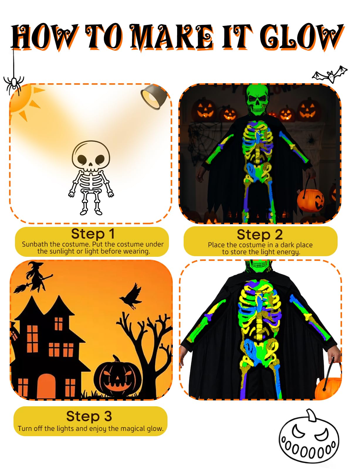 Luckrizyy Kids Halloween Skeleton Costume Glow in The Dark Jumpsuit