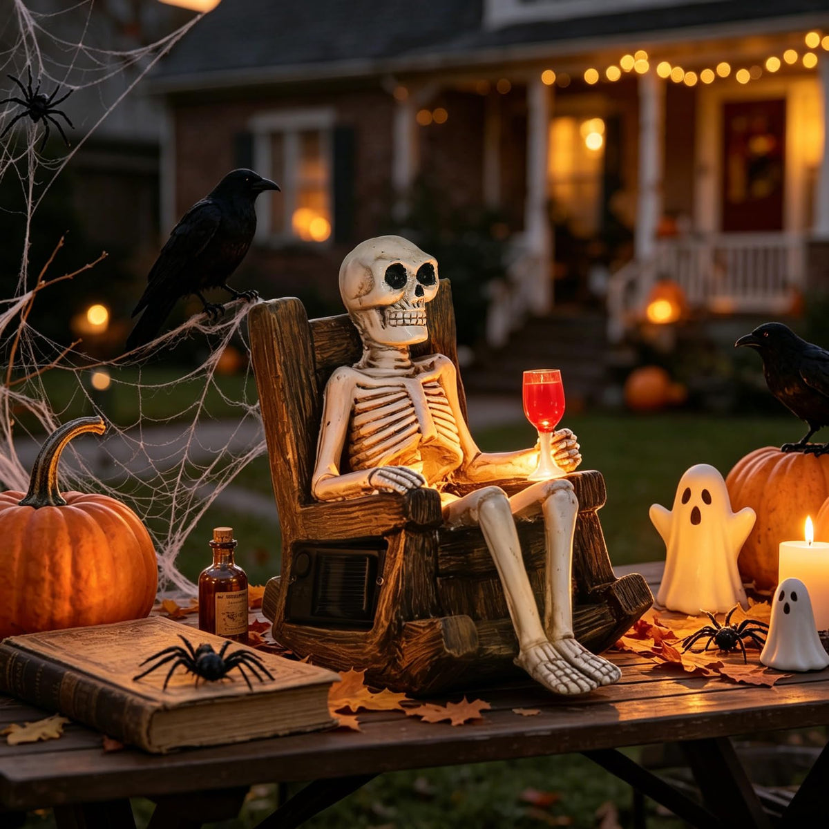 Solar Halloween Decorations Outdoor - 6.5” Resin Garden Statue Warm LED,
