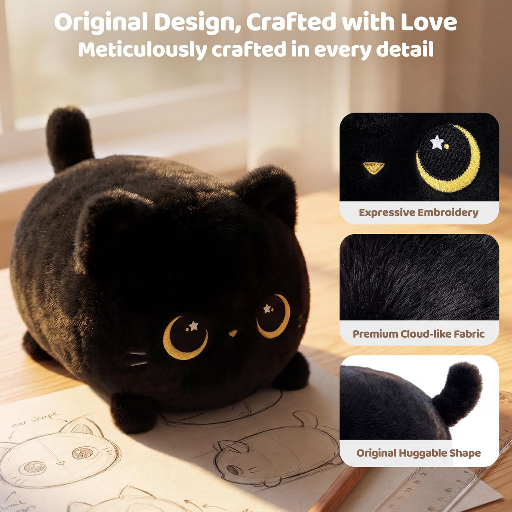 Mewaii Black Cat Plush Kawaii Plushies, Ultra-Soft Feel, 8 in
