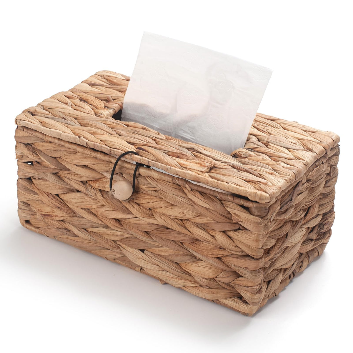 Water Hyacinth Tissue Box Cover Rectangular Decorative Woven Tissue Box Holder for Table Bathroom (10.2 x 6.1 x 4.7 inch)